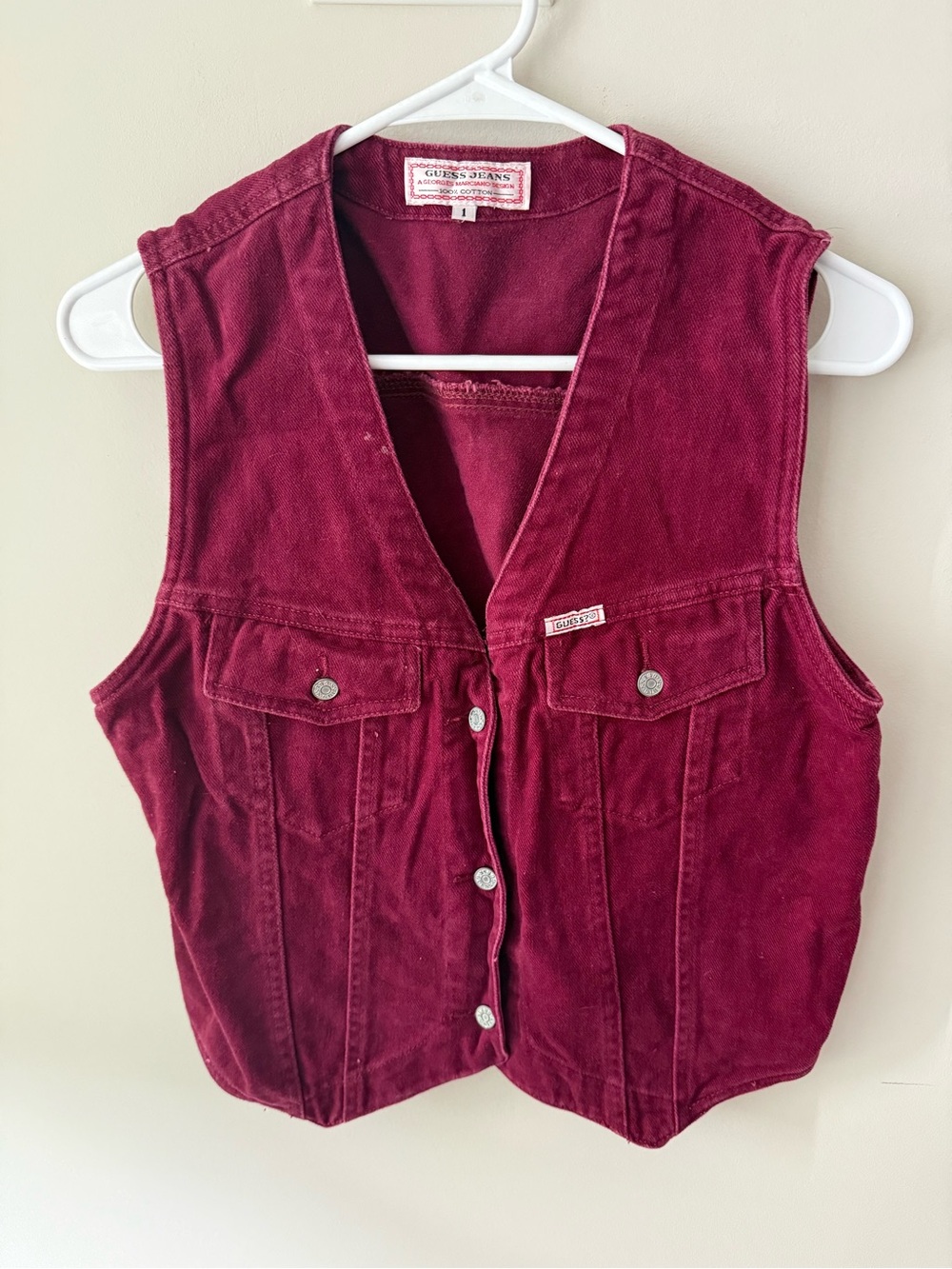 Guess Women's Deep Red Corduroy Button-Up Vest